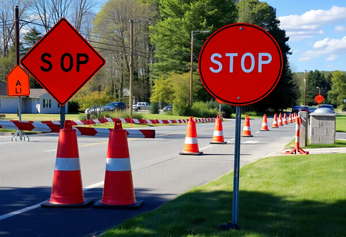 Construction site in Bucks County with road work signs
