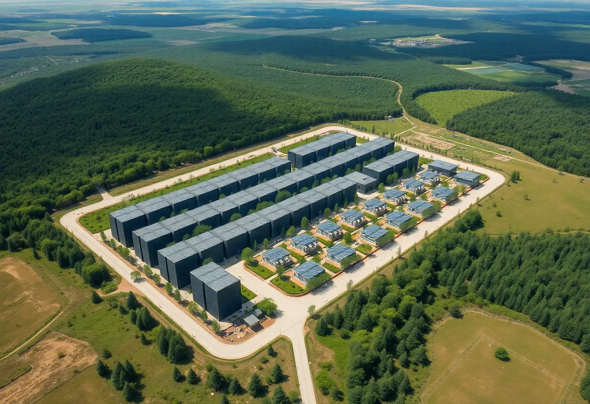 Aerial view of a Pennsylvania data center surrounded by greenery
