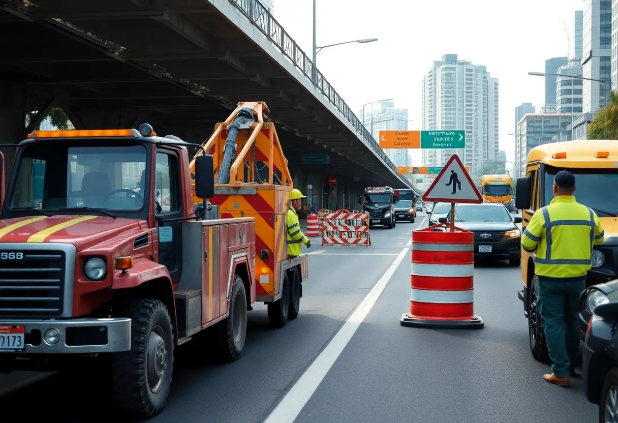 Construction site on Langhorne-Yardley Road with workers and vehicles