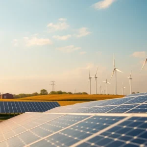 Solar panels and wind turbines representing renewable energy in Pennsylvania