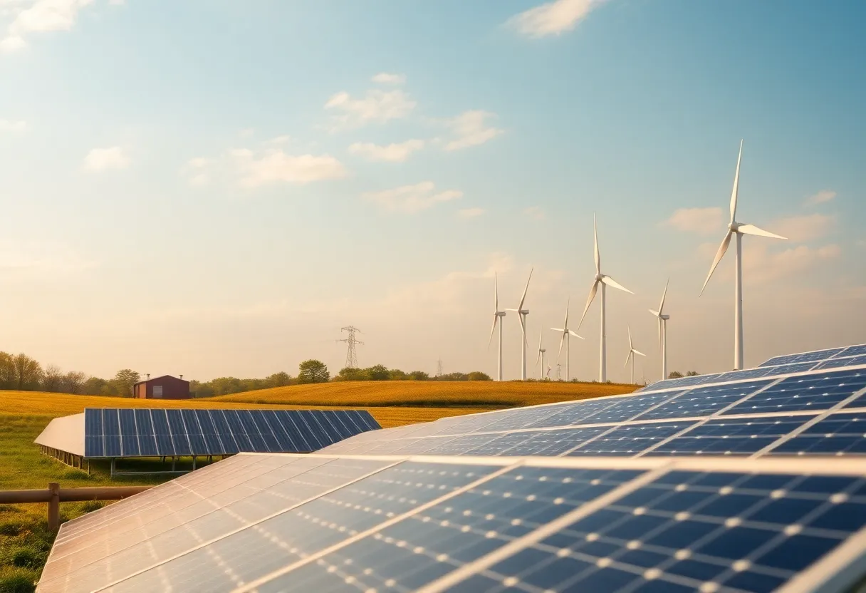 Solar panels and wind turbines representing renewable energy in Pennsylvania