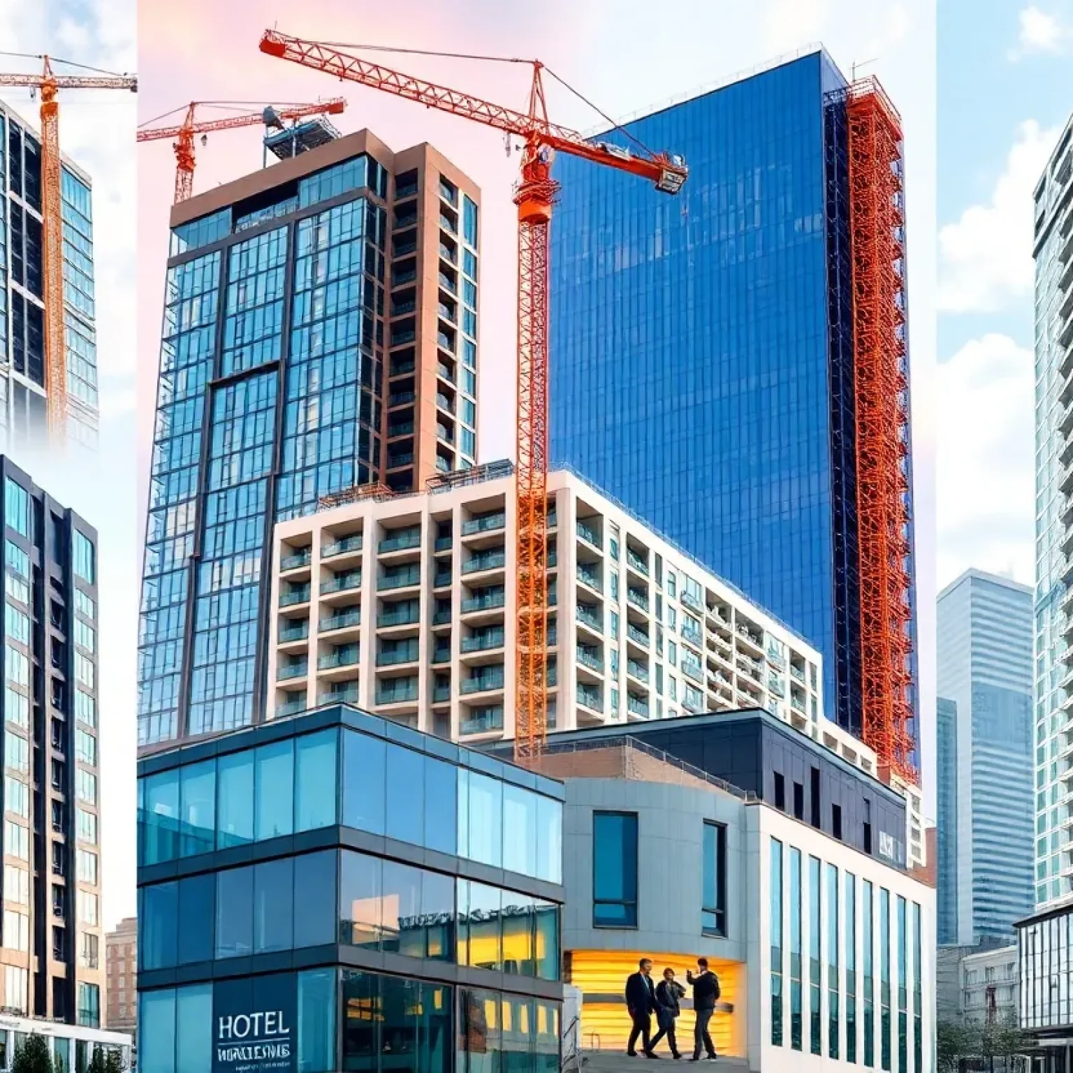 Collage of modern hotel constructions and developments.