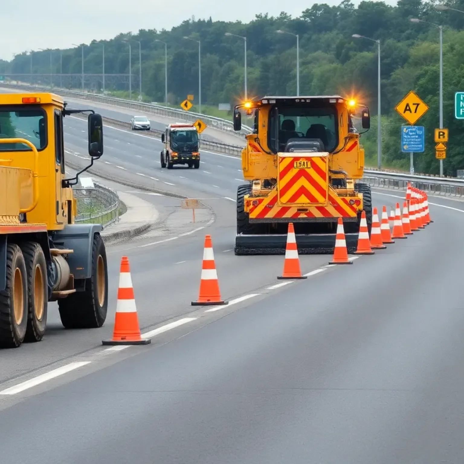 Construction work underway on Route 30 with heavy machinery.